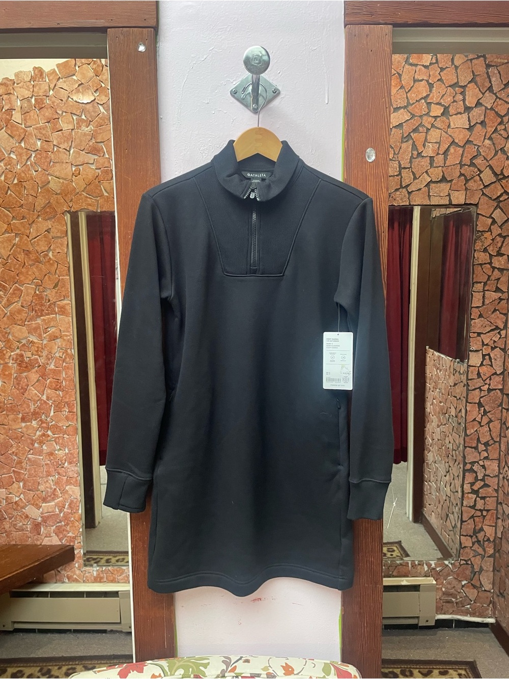 Athleta Black Half-Zip Sweatshirt Dress